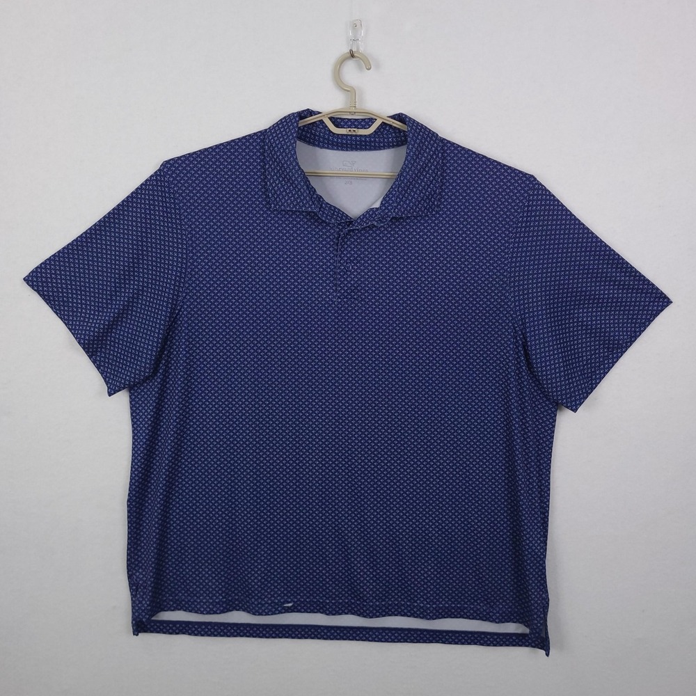 Vineyard Vines Polo Shirt Mens Big 2X Blue Performance Geometric Golf Stretch